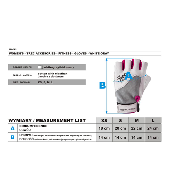 Gym Gloves - WOMEN'S FITNESS GLOVES Trec - White Gray